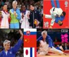 Podyum Judo Bayanlar - 63 kg, Urška Žolnir (Slovenya), Xu Lili (Çin) ve Gevrise devrim (Fransa), Yoshie Ueno (Japonya) - Londra 2012-